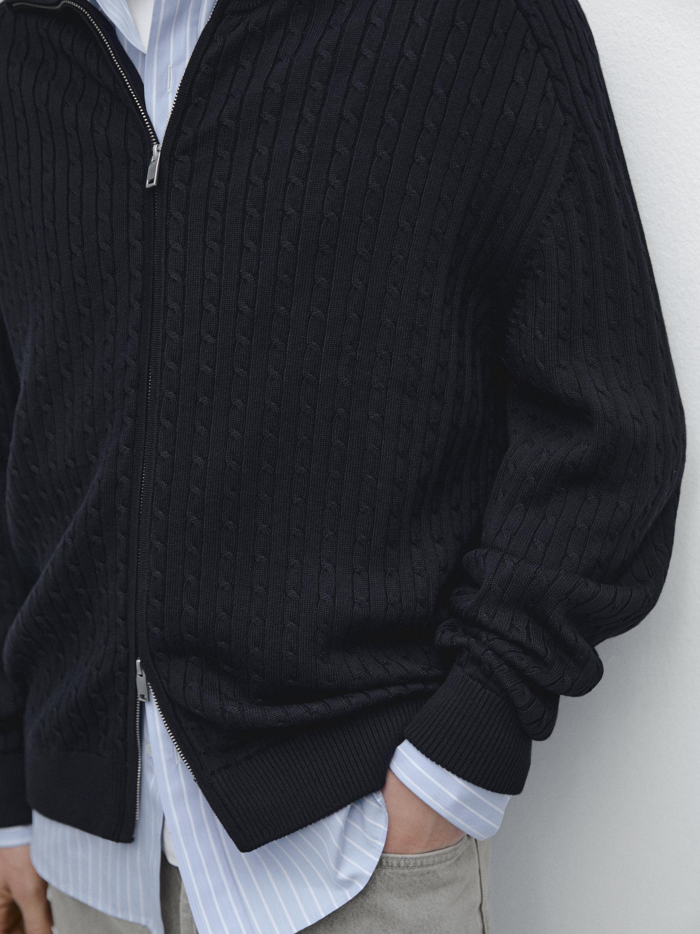 Cardigan en maille torsadée zippé coton
